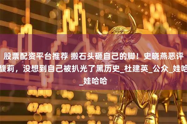 股票配资平台推荐 搬石头砸自己的脚！史晓燕恶评宗馥莉，没想到自己被扒光了黑历史_杜建英_公众_娃哈哈
